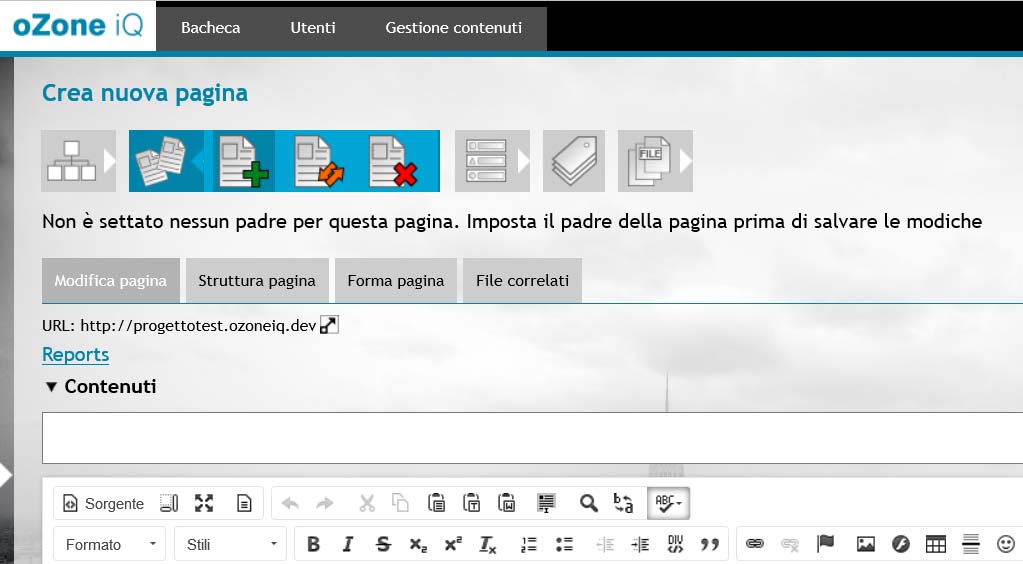 Avviso creazione pagina senza padre
